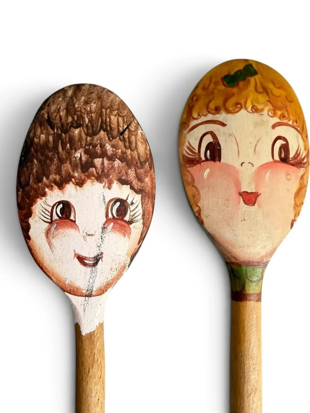 Vintage Set of 5 Hand Painted Wooden Spoons Folk Art Whimsical Character Faces